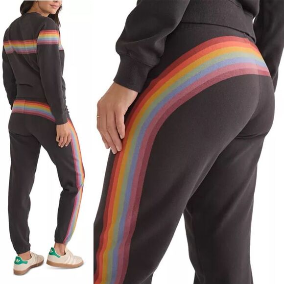 Marine Layer Anytime Rainbow Striped Sweatpants in Black Size S - Picture 4 of 5
